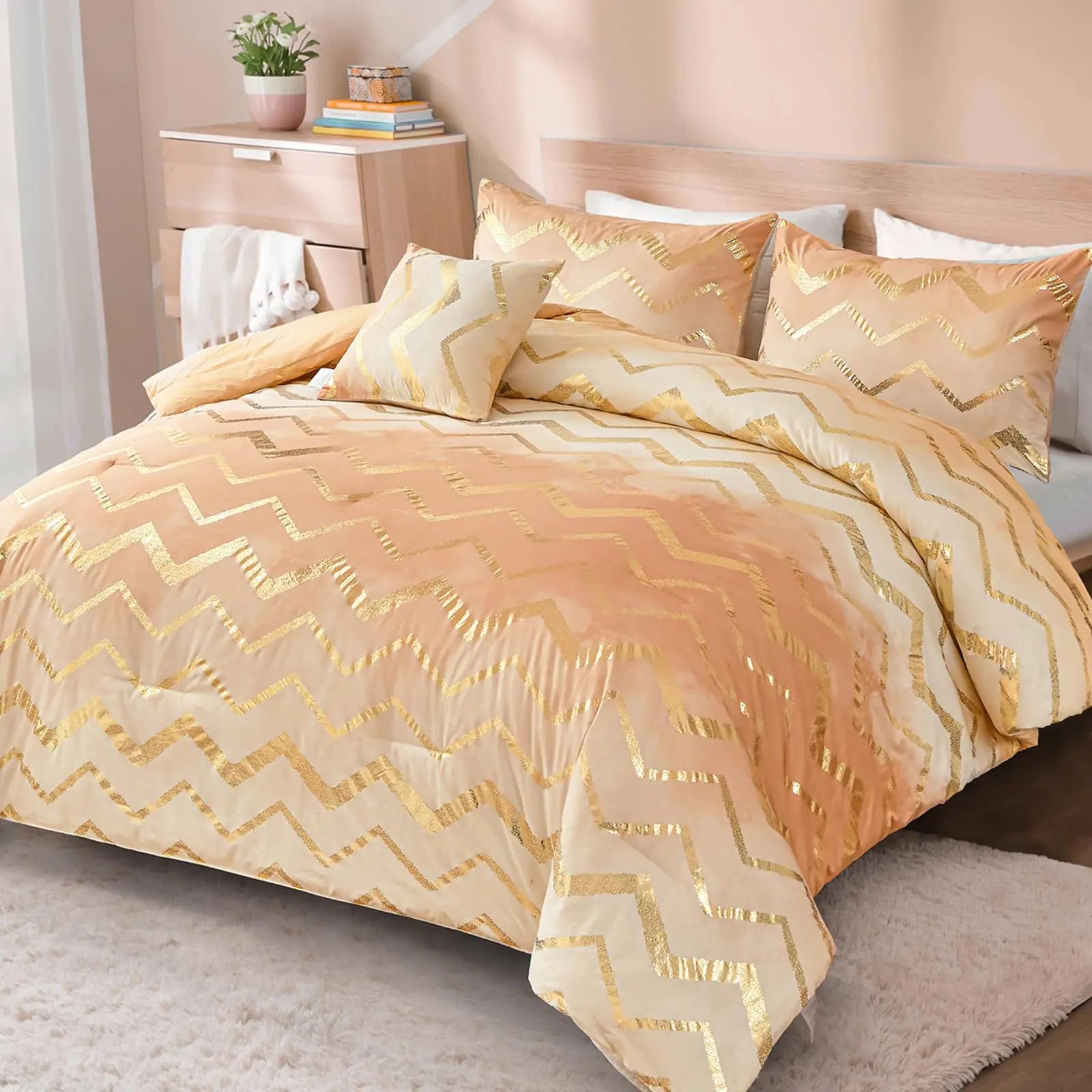 Menghomeus Ombre Beige Comforter Set Twin/Twin XL Girls Bedding Soft Microfiber Comforter for Kids Teen Women3 Pieces (1 Comforter1 Pillowcase1 Decorative Pillow Sham)
