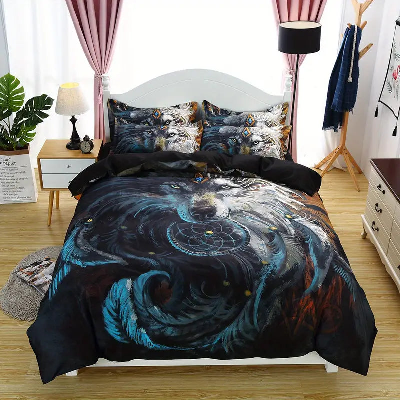 Wolf Pattern Duvet Cover Set, Soft Bedding for Bedroom