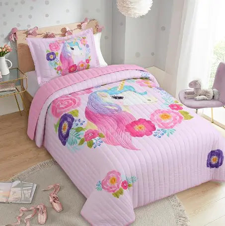 3-Piece Soft Pink Unicorn Bedding Set for Kids