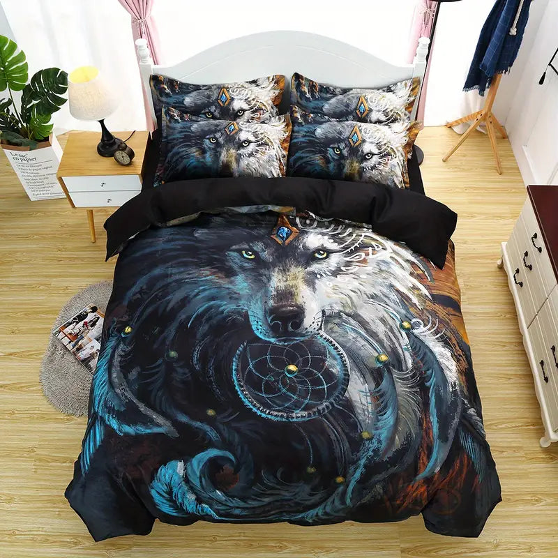Wolf Pattern Duvet Cover Set, Soft Bedding for Bedroom