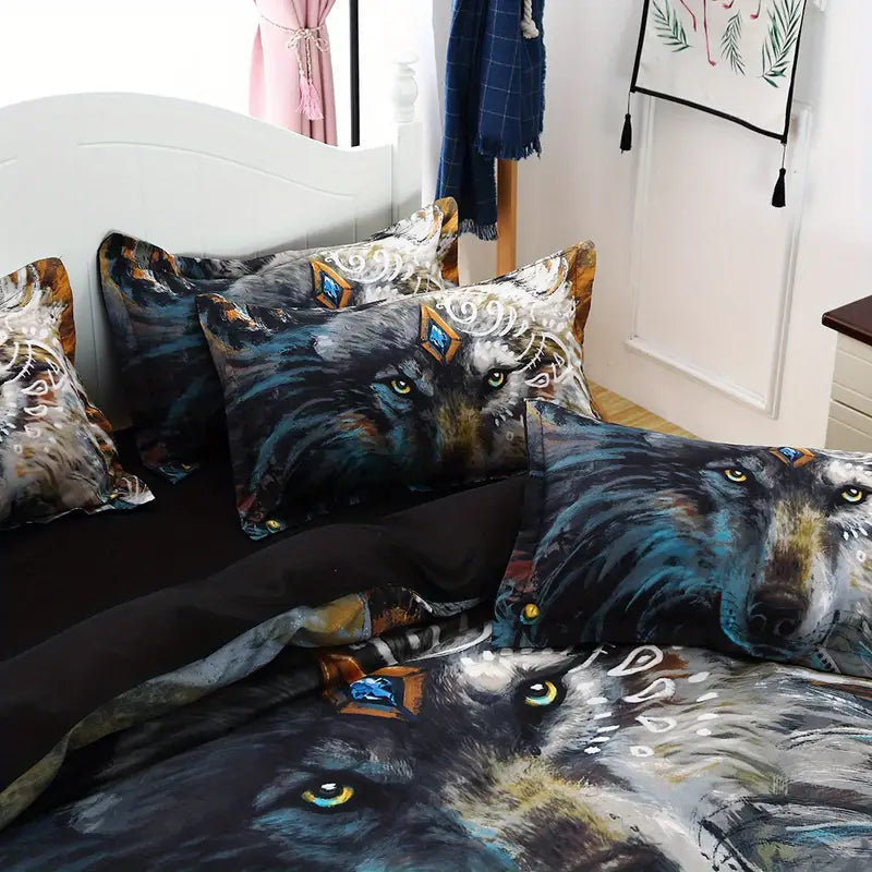 Wolf Pattern Duvet Cover Set, Soft Bedding for Bedroom