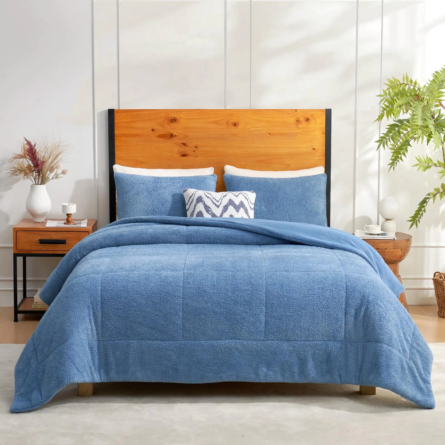 Snuggle Sac Ultra Soft Twin Comforter Set Heather 2 Pieces Solid Warm Sherpa Fluffy Bedding Comforter Set Twin Size (1 Comforter 1 Sham)