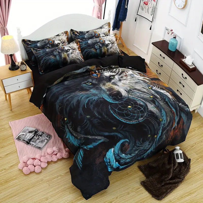 Wolf Pattern Duvet Cover Set, Soft Bedding for Bedroom