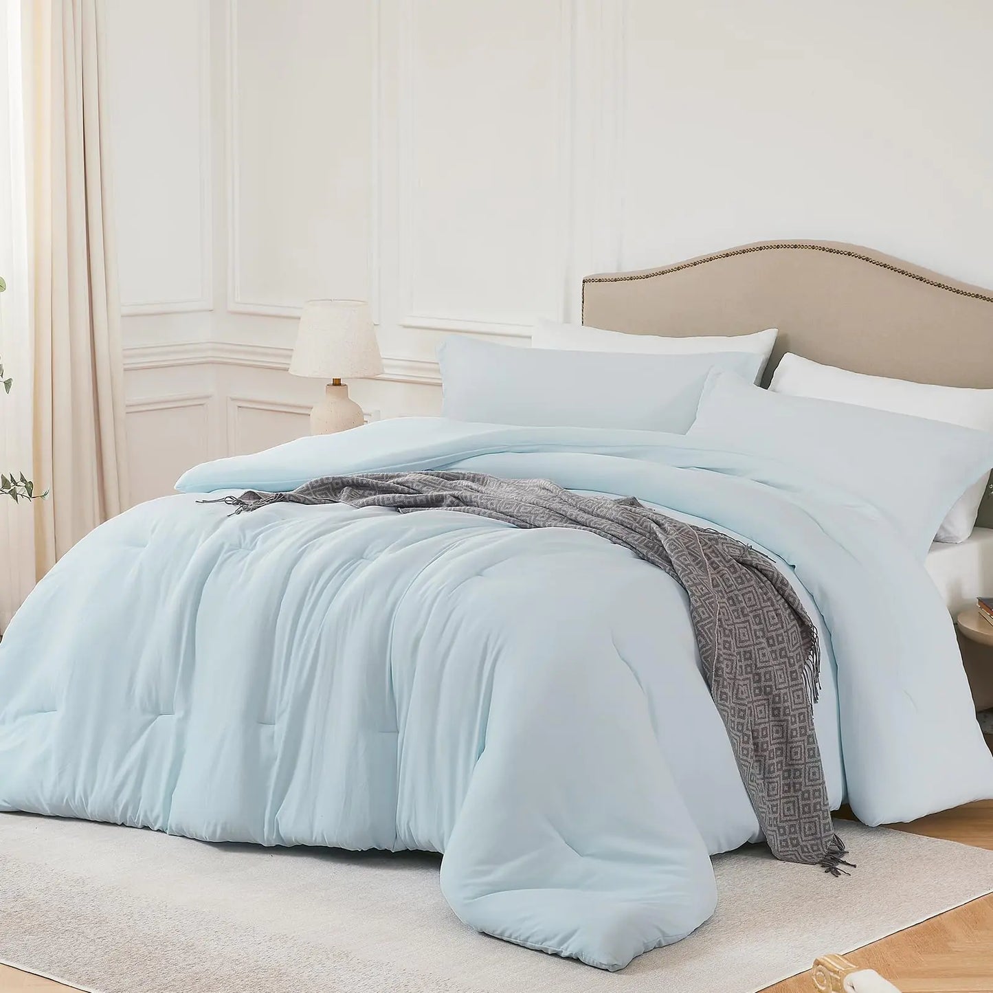 Quataly California King Comforter Set SkyBlue3PCS Soft Lightweight Breathable Bedding Comforter Sets for All Season Cal King(104×96 Comforter & 2 Pillowcases)
