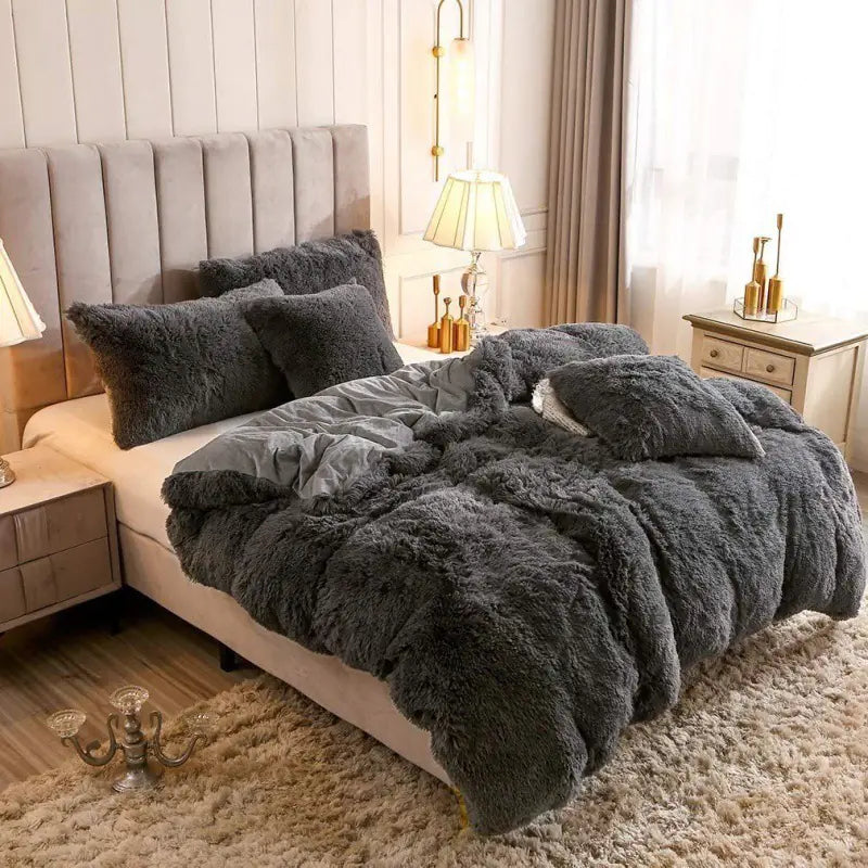 3pcs Y2K Multicolor Plush Duvet Cover Set (Soft Bedding)