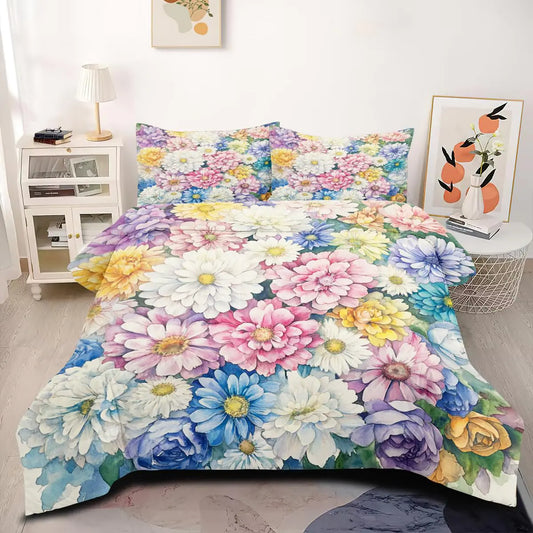CCoutueChen Chic Floral Comforter Set Full Size for Girls Aesthetics Colorful Botanical Flowers Bedding Set for Women3Pcs Soft Warm Down Comforter with 2 Pillowcases