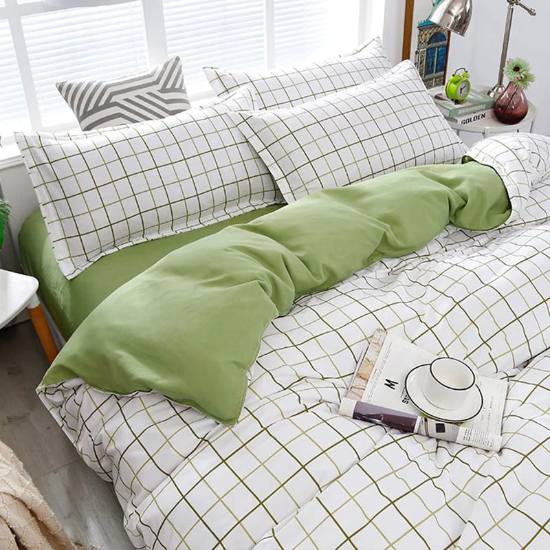 Nordic Style White & Green Bedding Set for Queen Bed