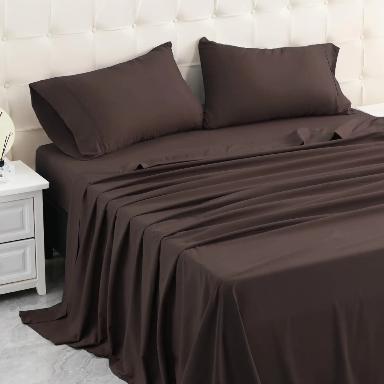 MICORAL Twin Bed Sheets Set Soft Breathable Bedding Sheet Set Sheets Set with 16" Deep Pocket Design (3 Pieces Twin Brown)