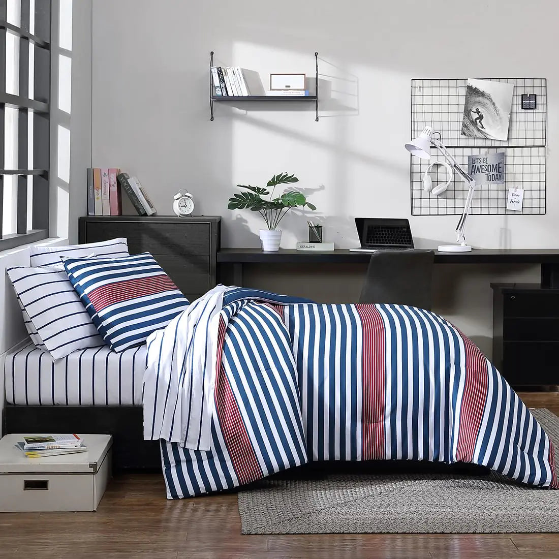Nautica - Comforter Set Soft Reversible Bedding with Matching Sham Striped Home Decor Dorm Room Essentials (Kennedy Stripe Navy Blue Twin/Twin XL)