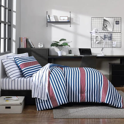 Nautica - Comforter Set Soft Reversible Bedding with Matching Sham Striped Home Decor Dorm Room Essentials (Kennedy Stripe Navy Blue Twin/Twin XL)