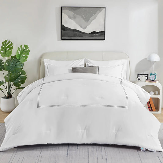SLEEP ZONE Full Size Comforter Set Duvet Insert Down Alternative 3 Pieces Comforter Washable Soft and Breathable Bedding All Season Holiday Prints-Grey