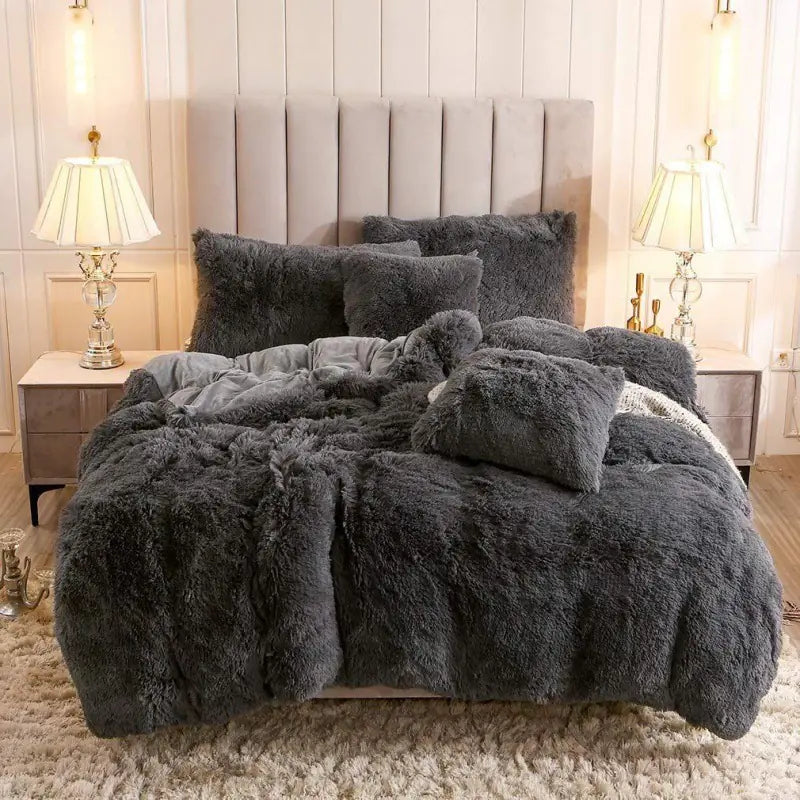 3pcs Y2K Multicolor Plush Duvet Cover Set (Soft Bedding)