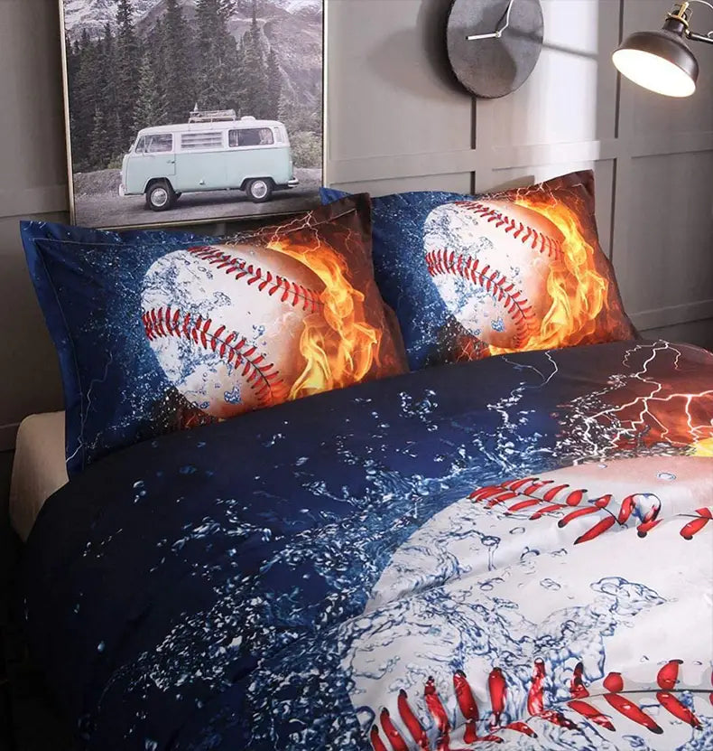 3-Piece Baseball Print Bedding Set for All Seasons
