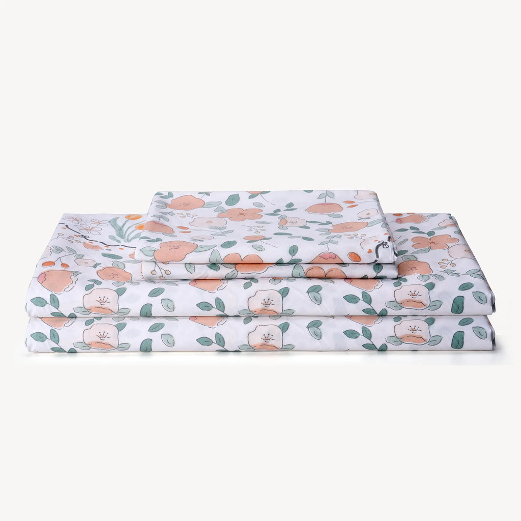 Floral Printed Sheet Set Queen Size 4 Piece Soft Botanical Microfiber Sheets and Pillowcases - Deep Pocket Wrinkle Free and Soft Bed Sheets Set Bedding Decor