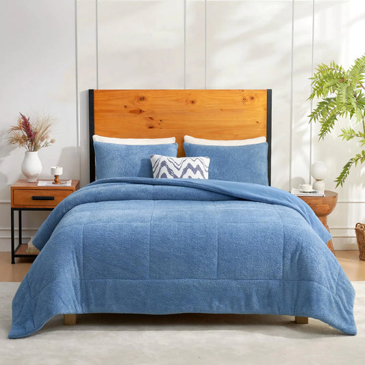 Snuggle Sac Ultra Soft Twin Comforter Set Heather 2 Pieces Solid Warm Sherpa Fluffy Bedding Comforter Set Twin Size (1 Comforter 1 Sham)