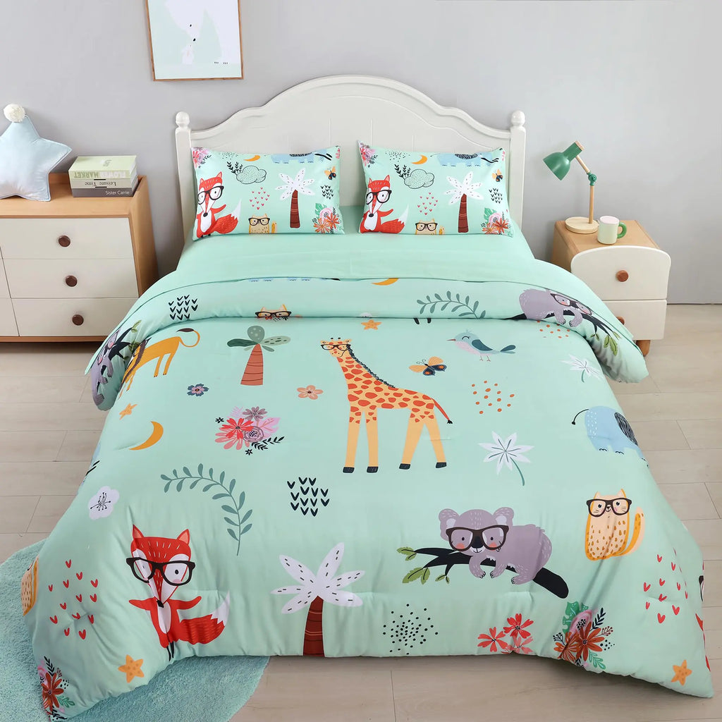 weigelia Twin Comforter Set 5 Pieces Bed in a Bag Set Zoo Kids Comforter Set Lightweight Soft Twin Bedding Sets for Boys Girls