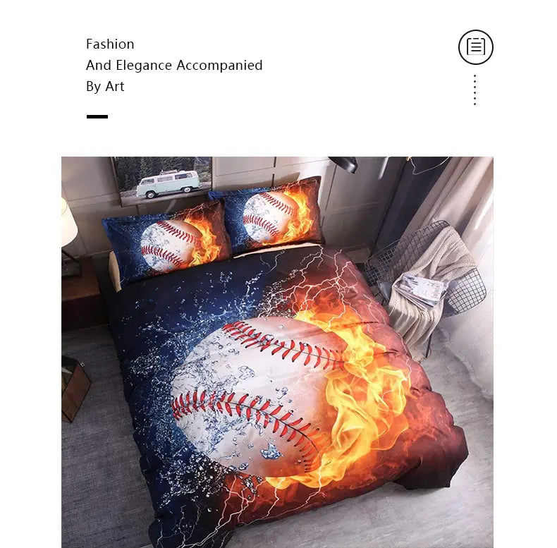 3-Piece Baseball Print Bedding Set for All Seasons