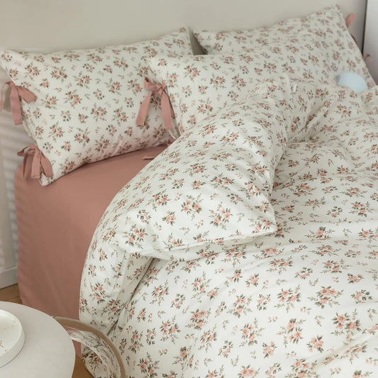 Pink Flower Duvet Cover Set Twin Soft Cotton Girls Cottagecore Bedding Set Twin Garden Style Peach Floral Comforter Cover Vintage Country Floral Bedding Set Botanical Duvet Cover with Zipper Closure