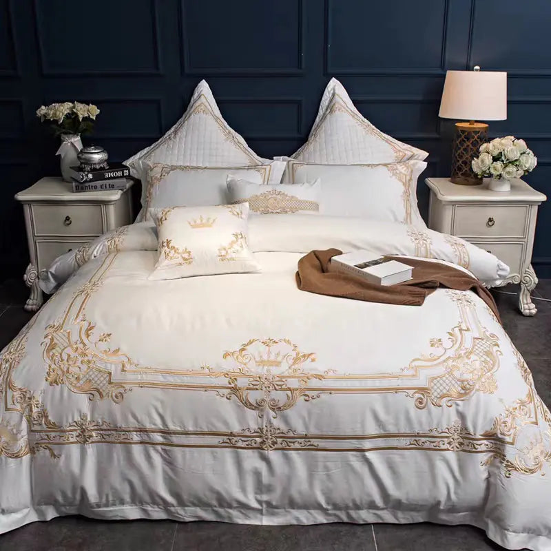 French Embroidery Cotton Satin Bedding Set (4 Pieces)