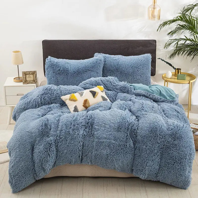 3pcs Y2K Multicolor Plush Duvet Cover Set (Soft Bedding)