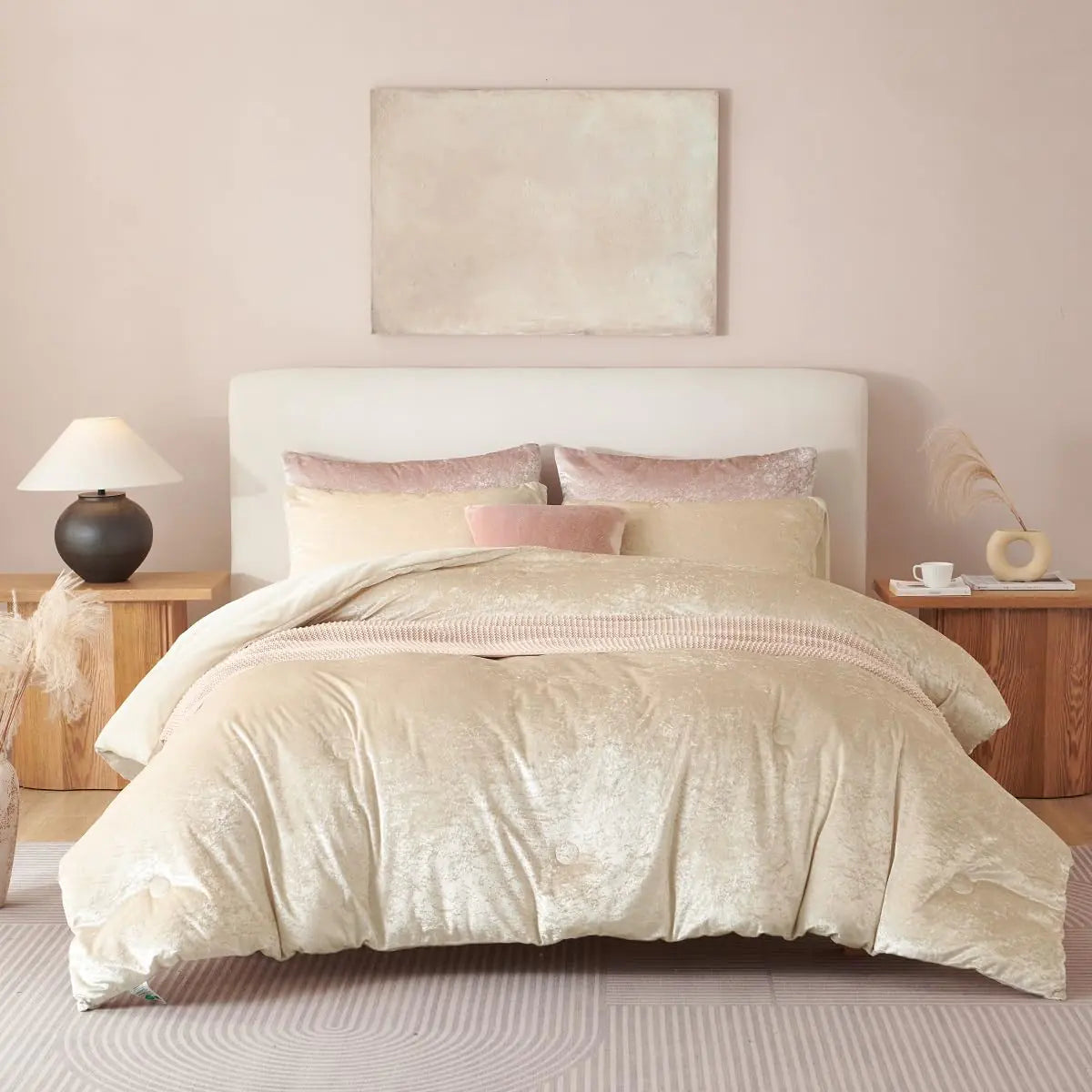 Erwinmu Beige Comforter Set Queen SizeCrushed Velvet Luxury Bedding Set Winter Warm Fuzzy Flannel Bed Set 3 PiecesSparkling Comforter and 2 Pillowcases