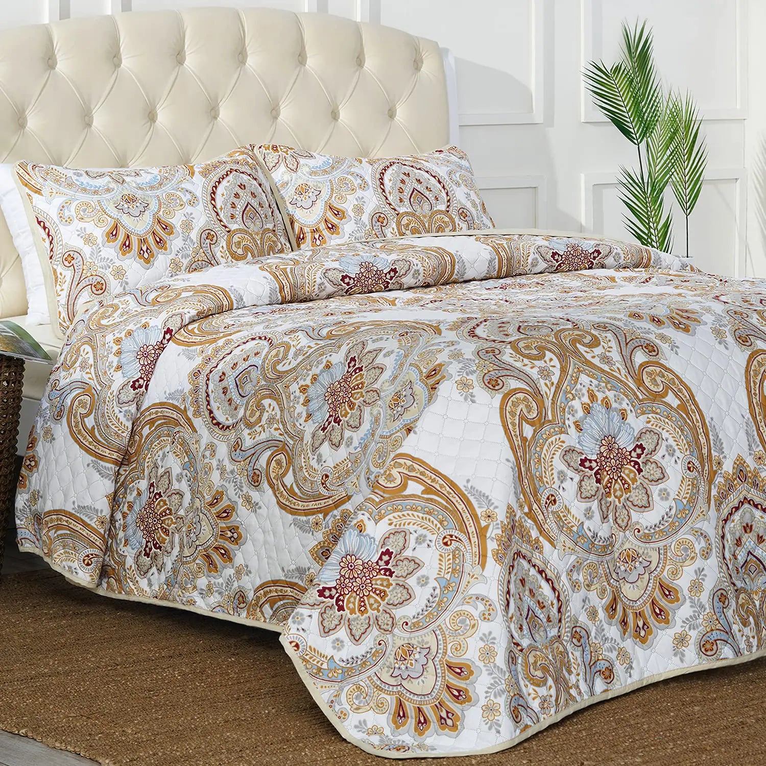 Mellanni King Bedspread Coverlet Set - Bedding Cover with Shams - Ultrasonic Quilting Technology - 3 Piece Oversized Quilt Set - Bedspreads & Coverlets (King Paloma Beige)