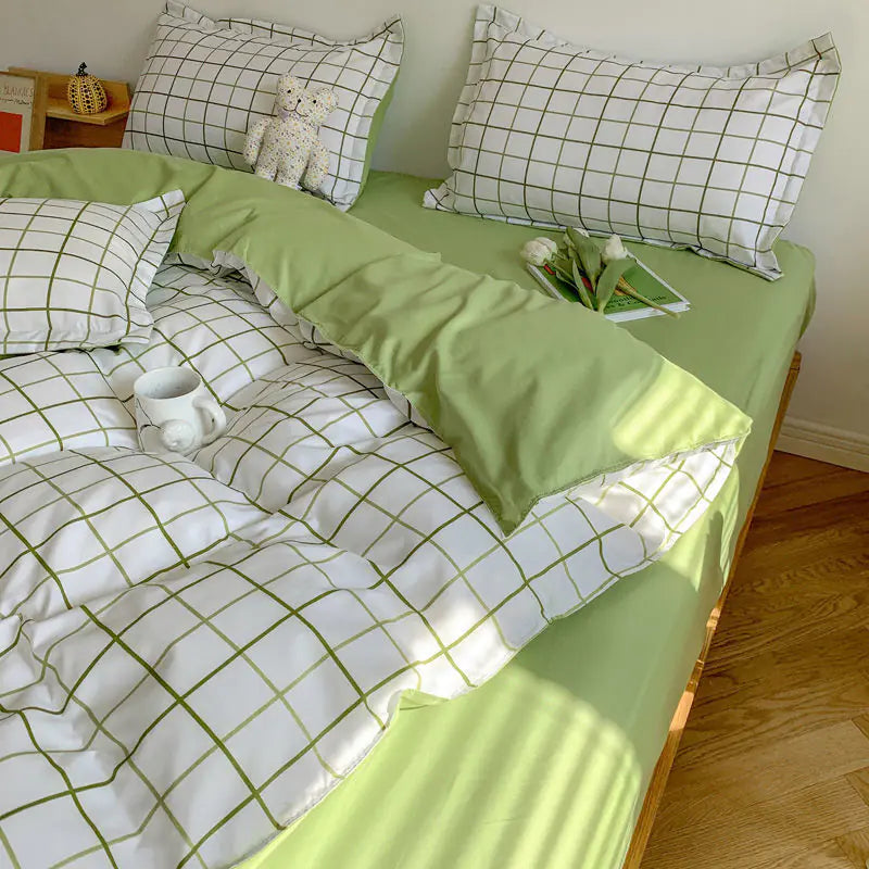 Nordic Style White & Green Bedding Set for Queen Bed