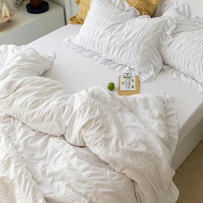 Pink Striped Ruffle Quilt Cover Bedding Set with Pillowcase