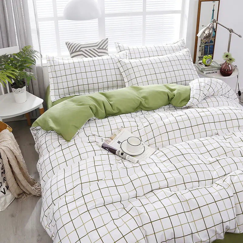 Nordic Style White & Green Bedding Set for Queen Bed