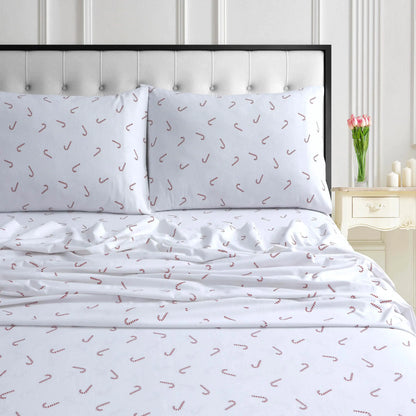 Tribeca Living Ultra-Soft Flannel Sheet Set 170-GSM Cotton Deep Pocket Cozy Winter Bedding - Twin XL Candy Cane Red
