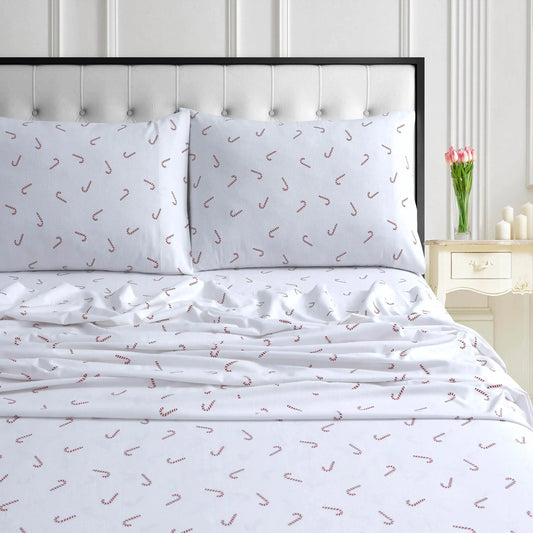 Tribeca Living Ultra-Soft Flannel Sheet Set 170-GSM Cotton Deep Pocket Cozy Winter Bedding - Twin XL Candy Cane Red