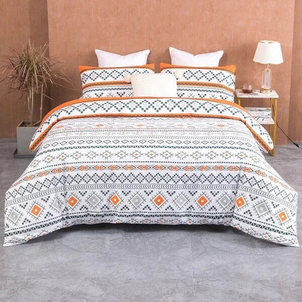 Boho Bedding Set with Geometric Stripes and Fleece Blanket