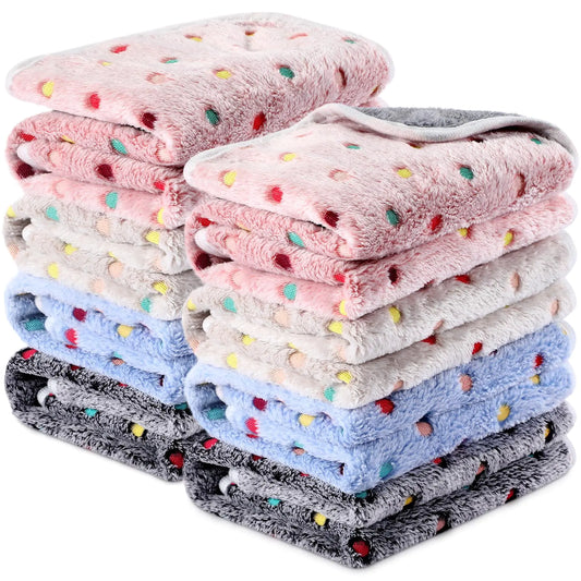 Tudomro 8 Pcs Guinea Pig Bedding Cage Liners Bulk Waterproof Blankets Small Animal Flannel Throw Bedding Absorbent Reusable Pet Pee Sleep Mat Pad Cover for Hamster Ferret (Dot12 x 12 Inch)