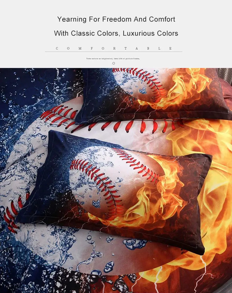 3-Piece Baseball Print Bedding Set for All Seasons