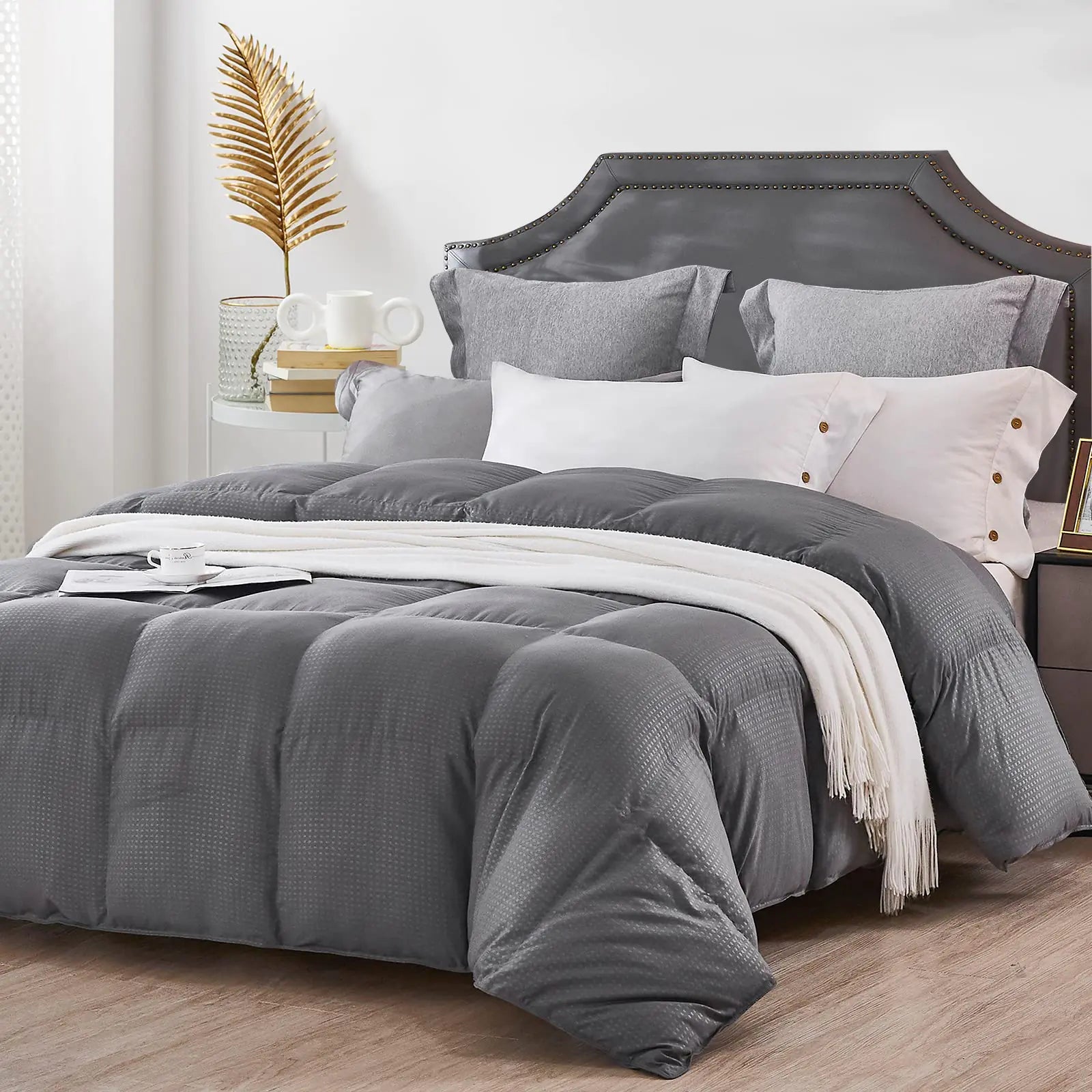 ABOUTABED Twin Comforter Duvet Insert Grey All Season Down Alternative Comforter Ultra Soft Quilted Bedding Comforter with 8 Corner Tabs Machine Washable
