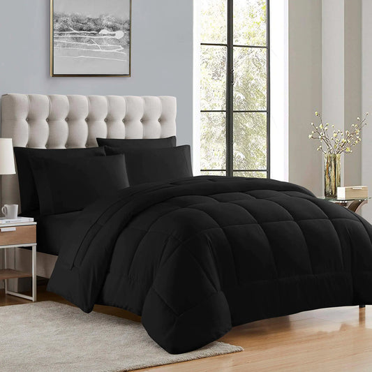 Sweet Home Collection Down Alternative Comforter All Season Warmth Luxurious Plush Loft Microfiber Fill Duvet Insert Bedding King Black (Pack of 8)