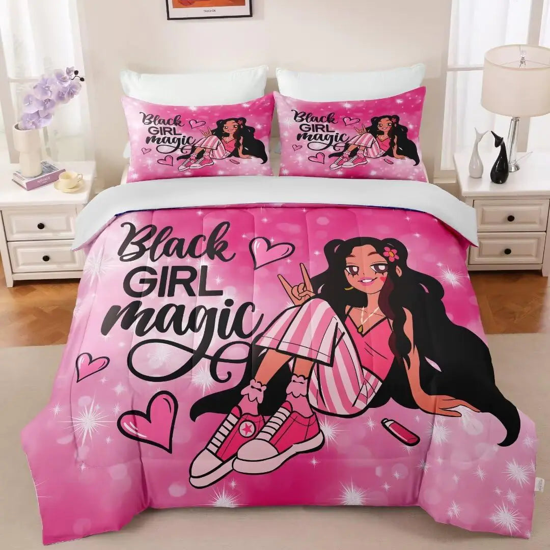GRAT TIOC Black Girl Comforter Set Twin for KidsBlack Girl Magic Bedding SetCuet Black Princess Girl Comforter Black Queen Melanin Bedroom Bed Set