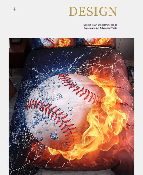 3-Piece Baseball Print Bedding Set for All Seasons