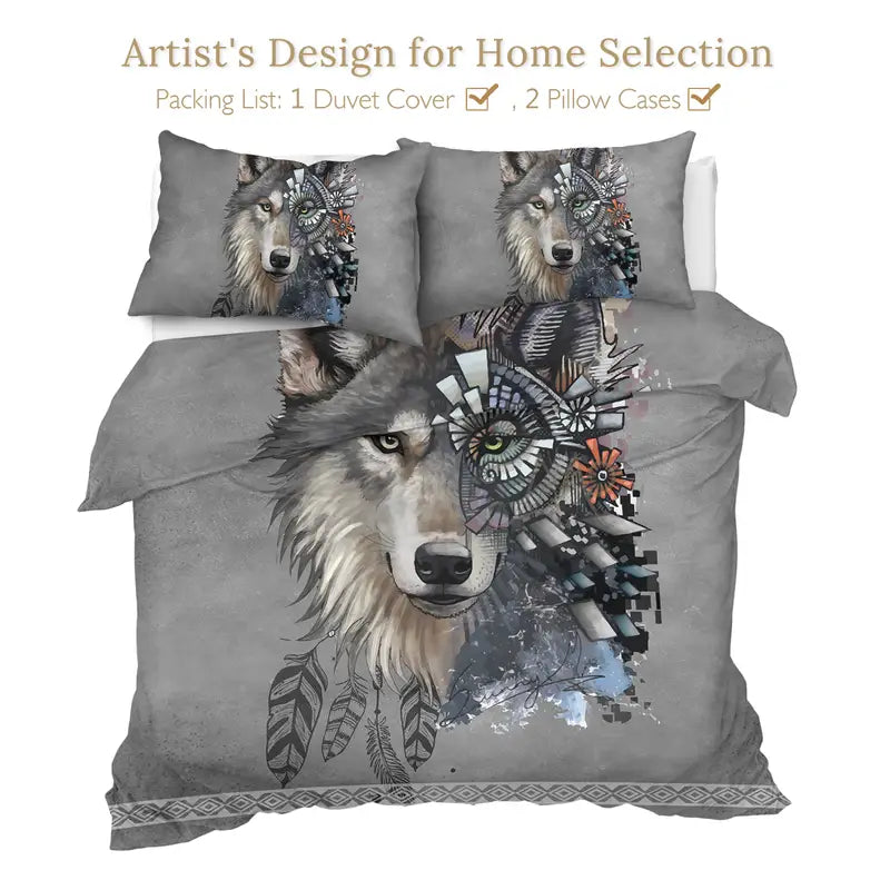 3pcs 3D Print White Wolf Bedding Set with Dreamcatcher