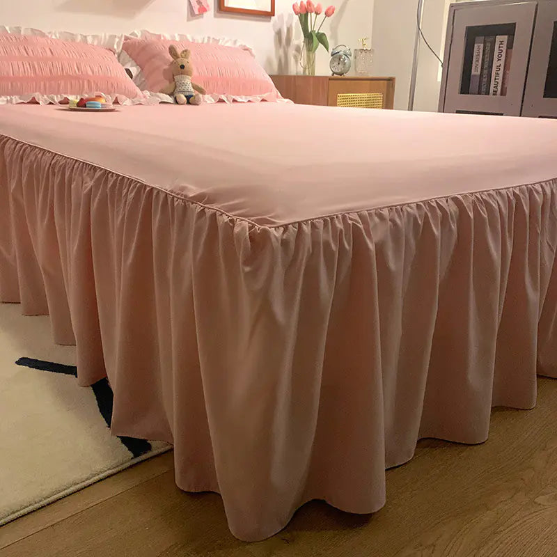 Pink Striped Ruffle Quilt Cover Bedding Set with Pillowcase