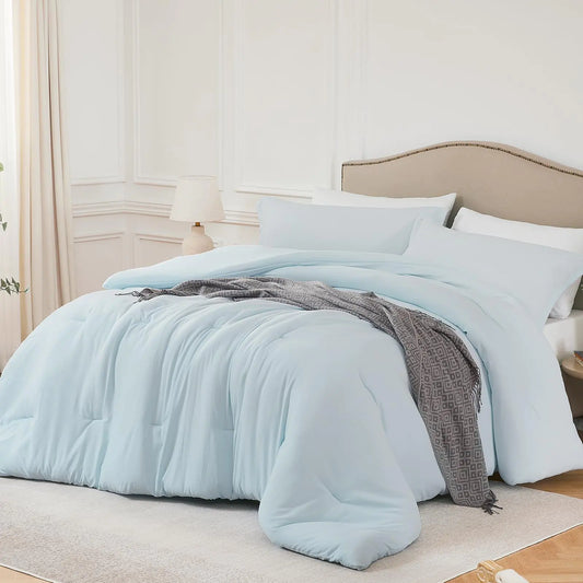 Quataly California King Comforter Set SkyBlue3PCS Soft Lightweight Breathable Bedding Comforter Sets for All Season Cal King(104×96 Comforter & 2 Pillowcases)